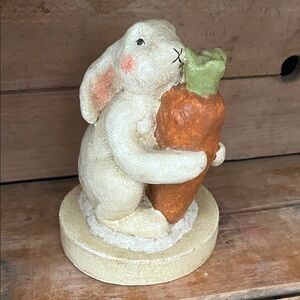 Charming White Rabbit with Carrot Figurine